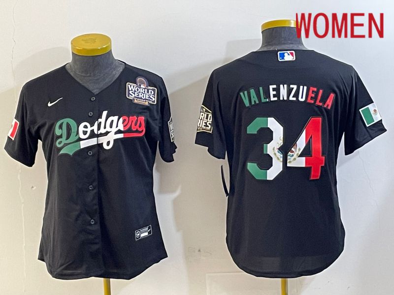 Women Los Angeles Dodgers #34 Valenzuela Black Game 2024 Nike MLB Jersey style 10291